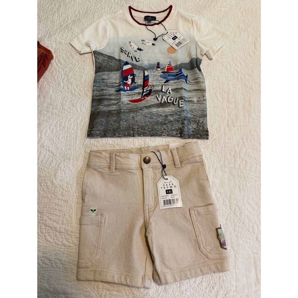NWT Sergent Major Boys Surf Graphic T-Shirt & Beige Shorts Set (5 Years)